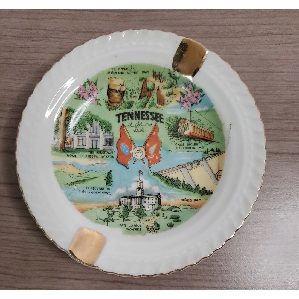 Vintage Tennessee Souvenir Ashtray Fairway Japan‎ Porcelain State Landmarks 5"